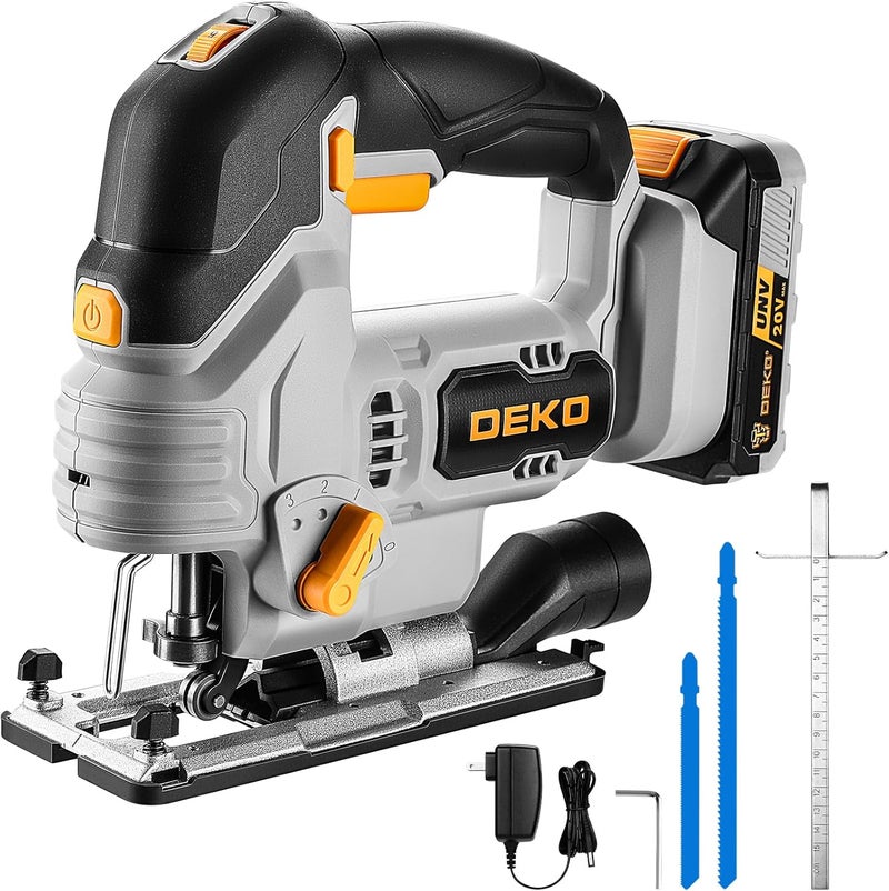 DEKOPRO Jig Saw Cordless Electric Tool: 20V Power Jigsaw with LED Light, 800-3000 RPM Variable Speed, 7/8" Stroke Length, 3 Orbital Settings, ±45° Bevel Cuts for Straight/Curve/Circle Cutting (Gray) - Image 1